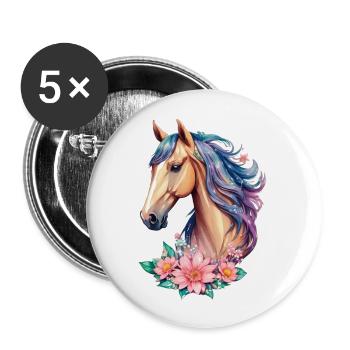 Cheval fleur pour filles dans des tons pastel - Lot de 5 grands badges (56 mm) - blanc - Devant