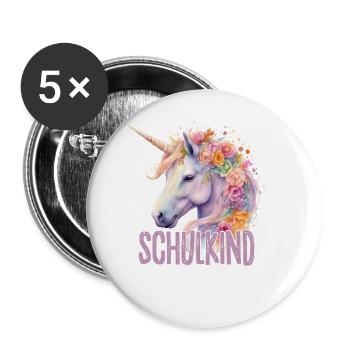 Einhorn Blumen Schulkind Einschulung 2023 - Buttons groß 56 mm (5er Pack) - Weiß - Vorne