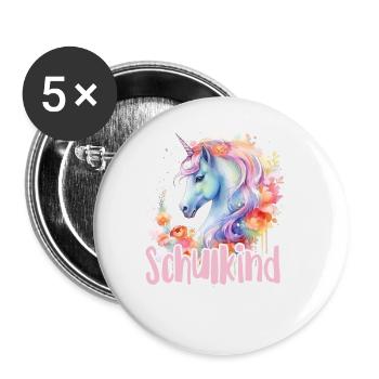 Einhorn Blumen Schulkind Einschulung 2023 - Buttons groß 56 mm (5er Pack) - Weiß - Vorne