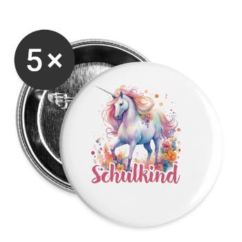 Einhorn Blumen Schulkind Einschulung 2023 - Buttons groß 56 mm (5er Pack) - Weiß - Vorne