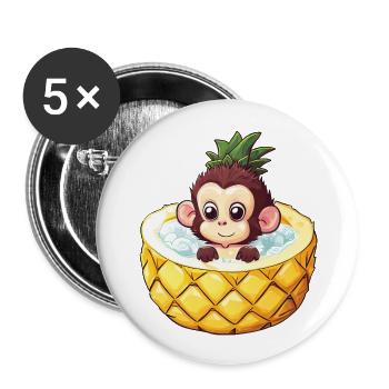 affe badet in Ananas - Lustiges Sommerdesign - Buttons groß 56 mm (5er Pack) - Weiß - Vorne