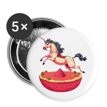 Einhorn mit Wassermelone und Drachenfrucht - - Buttons groß 56 mm (5er Pack) - Weiß - Vorne