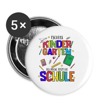 Einschulung Schulanfang Grundschule 1. Klasse - Buttons groß 56 mm (5er Pack) - Weiß - Vorne