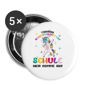 Einschulung Schulanfang Grundschule Erste Klasse - Buttons groß 56 mm (5er Pack) - Weiß - Vorne