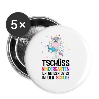 Einschulung Schulanfang Grundschule Erste Klasse - Buttons groß 56 mm (5er Pack) - Weiß - Vorne