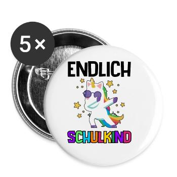 Einschulung Schulanfang Grundschule Erste Klasse - Buttons groß 56 mm (5er Pack) - Weiß - Vorne