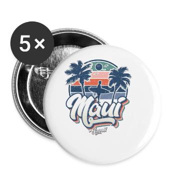 Maui Hawaii Surfen 70er Jahre Strand retro vintage - Buttons groß 56 mm (5er Pack) - Weiß - Vorne