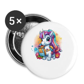 Unicorn Schoolchild School Enrollment Girl Gift - Buttons large 2.2''/56 mm (5-pack) - white - Front