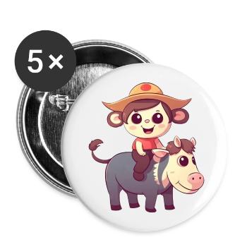 Mädchen, Affe und Kuh, Charmantes Kinderdesign - Buttons groß 56 mm (5er Pack) - Weiß - Vorne