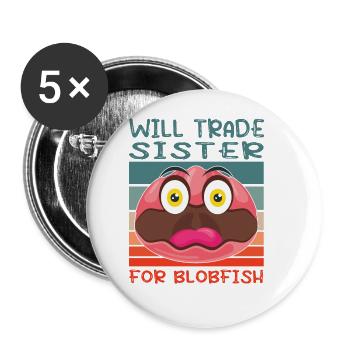 Blobfish Kostüm - Hässliches Blob Fischgesicht - - Buttons groß 56 mm (5er Pack) - Weiß - Vorne