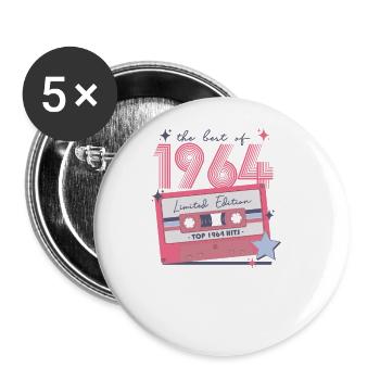 1964 Anniversaire né en 1964 Rétro Vintage - Lot de 5 grands badges (56 mm) - blanc - Devant