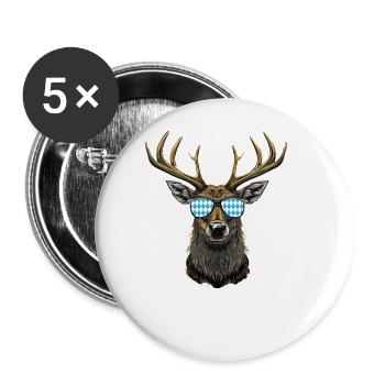 Hirschkopf Sonnenbrille Bayern Volksfest Lausbua - Buttons groß 56 mm (5er Pack) - Weiß - Vorne