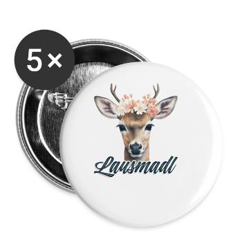 Lausmadl Mädchen Damen Trachtenshirt Kind Madl - Buttons groß 56 mm (5er Pack) - Weiß - Vorne