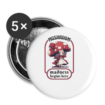 Pilze Pilzsammler RPG-Occult-Gothic Mushroom fun - Buttons groß 56 mm (5er Pack) - Weiß - Vorne