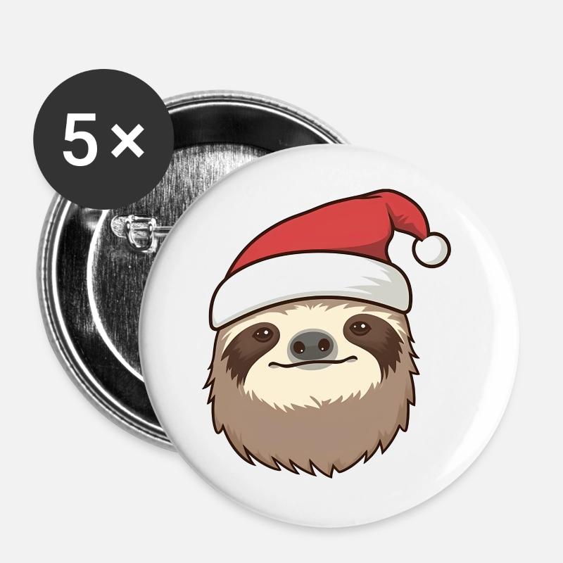 Sloth Santa Christmas Funny Sloth - Buttons large 2.2''/56 mm (5-pack) - white