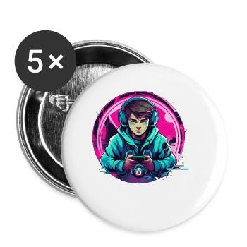 Gaming ist mein Leben - Buttons groß 56 mm (5er Pack) - Weiß - Vorne