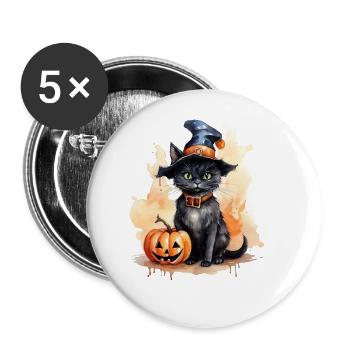 Katzen Halloween Kürbis Katzen Liebhaber - Buttons groß 56 mm (5er Pack) - Weiß - Vorne