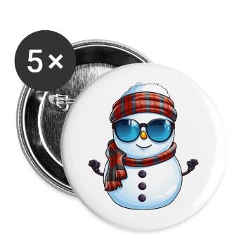 Cooler Schneemann mit Sonnenbrille Winter Design - Buttons groß 56 mm (5er Pack) - Weiß - Vorne