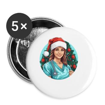 Frohe Weihnachten Krankenschwester - Buttons groß 56 mm (5er Pack) - Weiß - Vorne