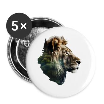 Lion - Lot de 5 grands badges (56 mm) - blanc - Devant