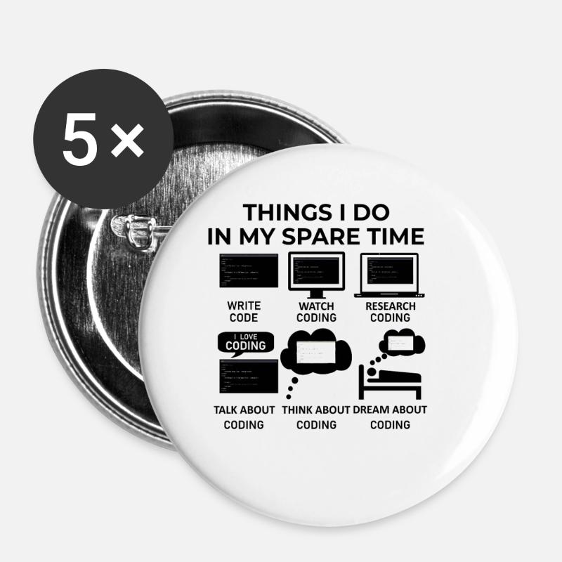 Things I Do in my Spare Time - Coding - Buttons large 2.2''/56 mm (5-pack) - white