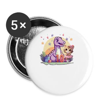 Mädchen Ballett-Dinosaurier Katze 10 Jahre alt 10 - Buttons groß 56 mm (5er Pack) - Weiß - Vorne