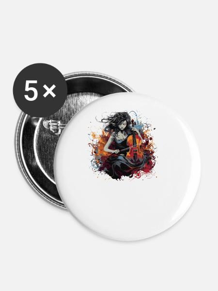 Cellospieler Cellist-Musikerin - Buttons groß 56 mm (5er Pack) - Weiß