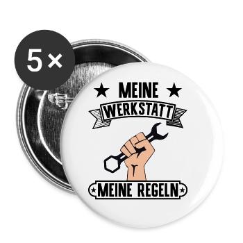 Meine Werkstatt meine Regeln Werkzeuge Handwerker - Buttons groß 56 mm (5er Pack) - Weiß - Vorne