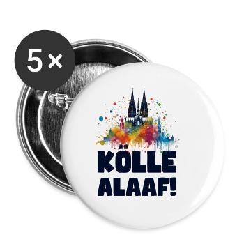 Cologne Kölle Carnaval Gebützt Kölle Alaaf Jeck Party - Lot de 5 grands badges (56 mm) - blanc - Devant