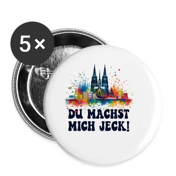 Köln Kölle Karneval Gebützt Kölle Alaaf Jeck Party - Buttons groß 56 mm (5er Pack) - Weiß - Vorne