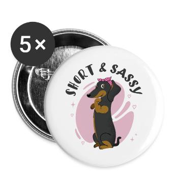 Kleiner und frecher Dackel - Buttons groß 56 mm (5er Pack) - Weiß - Vorne
