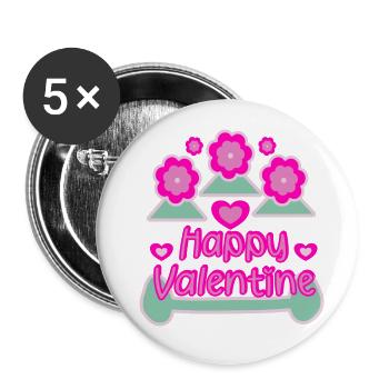 happy Valentine, schönen Valentinstag - Buttons groß 56 mm (5er Pack) - Weiß - Vorne