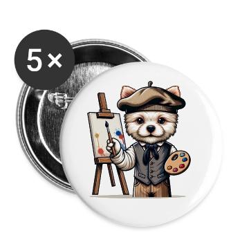 Cute Dog Artist - Buttons large 2.2''/56 mm (5-pack) - white - Front