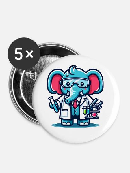 Cute Elephant Scientist - Buttons groß 56 mm (5er Pack) - Weiß