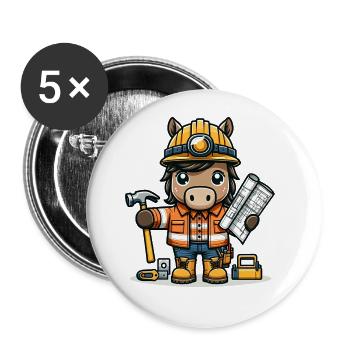 Cute Horse Construction Worker - Buttons groß 56 mm (5er Pack) - Weiß - Vorne