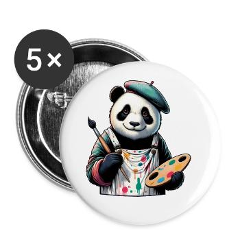 Cute Panda Artist - Buttons large 2.2''/56 mm (5-pack) - white - Front