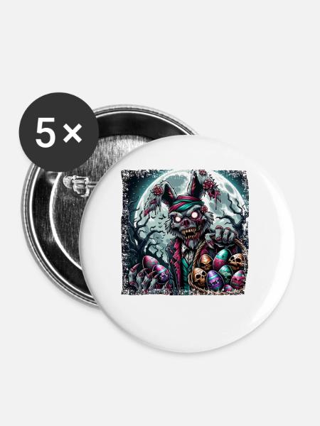 Ostern Osterhase Zombie Horror Grunge - Buttons groß 56 mm (5er Pack) - Weiß