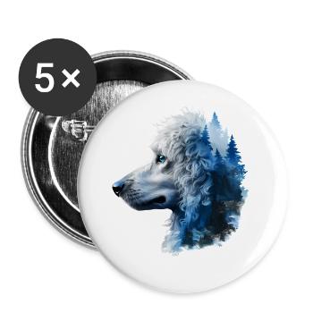 Pudel - Buttons groß 56 mm (5er Pack) - Weiß - Vorne