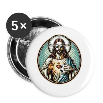 Jesus Soccer Gift Funny Soccer God Jesus Gift - Buttons large 2.2''/56 mm (5-pack) - white - Front
