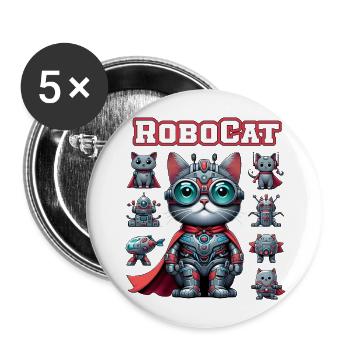 Robocat Robot Cat Funny Animals - Buttons large 2.2''/56 mm (5-pack) - white - Front