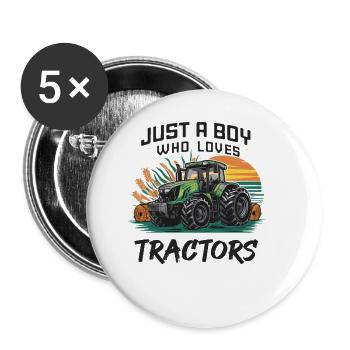 Just a Boy who loves Tractors - Buttons large 2.2''/56 mm (5-pack) - white - Front