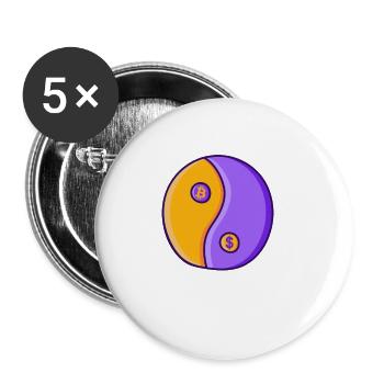 Bitcoin BTC Yin Yang Symbol - Buttons groß 56 mm (5er Pack) - Weiß - Vorne