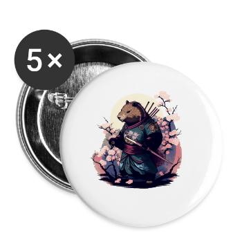Wasserschwein Samurai Japanische Kunst - Buttons groß 56 mm (5er Pack) - Weiß - Vorne