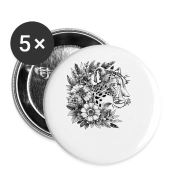 Guépard Fleurs de guépard - Lot de 5 grands badges (56 mm) - blanc - Devant