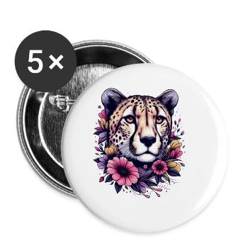Guépard Fleurs de guépard - Lot de 5 grands badges (56 mm) - blanc - Devant