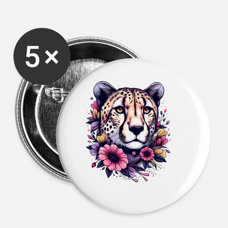 Cheetah Cheetah Flowers - Buttons large 2.2''/56 mm (5-pack) - white