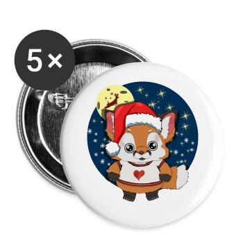 Fuchs Weihnachten Rentier Weihnachtsmütze Schnee - Buttons groß 56 mm (5er Pack) - Weiß - Vorne