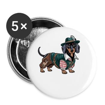 Teckel bavarois Chemise rouge blanche Costume traditionnel Bavière - Lot de 5 grands badges (56 mm) - blanc - Devant