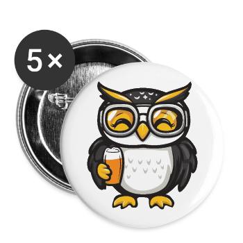 Eule Apres Ski Bier - Buttons groß 56 mm (5er Pack) - Weiß - Vorne