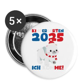 Kindergarten 2025 Kinder Geschenk Kita 2025 Deko - Buttons groß 56 mm (5er Pack) - Weiß - Vorne